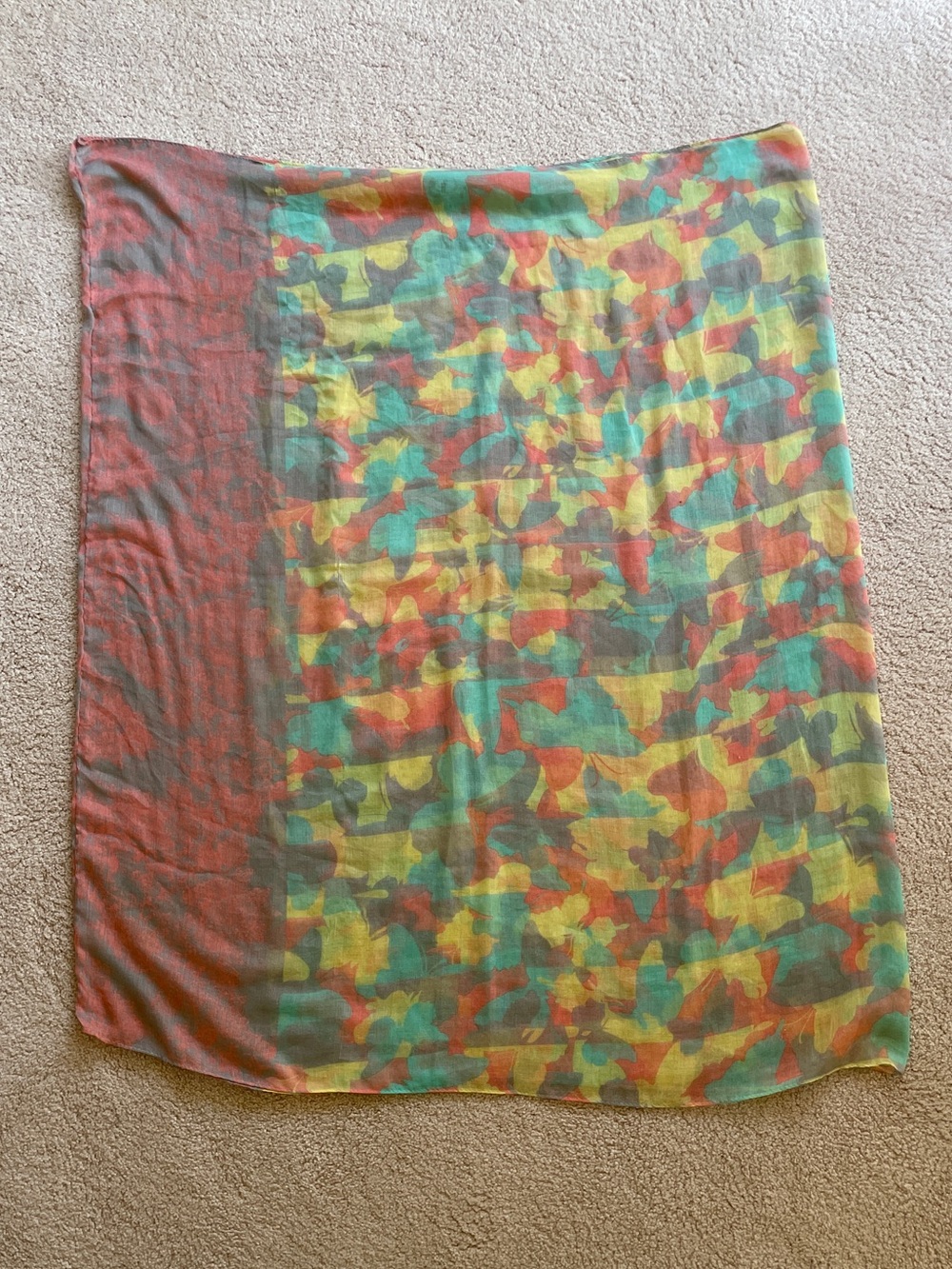 Lightweight Multicolor Floral-Print Women's Scarf - Yellow, Green & Coral